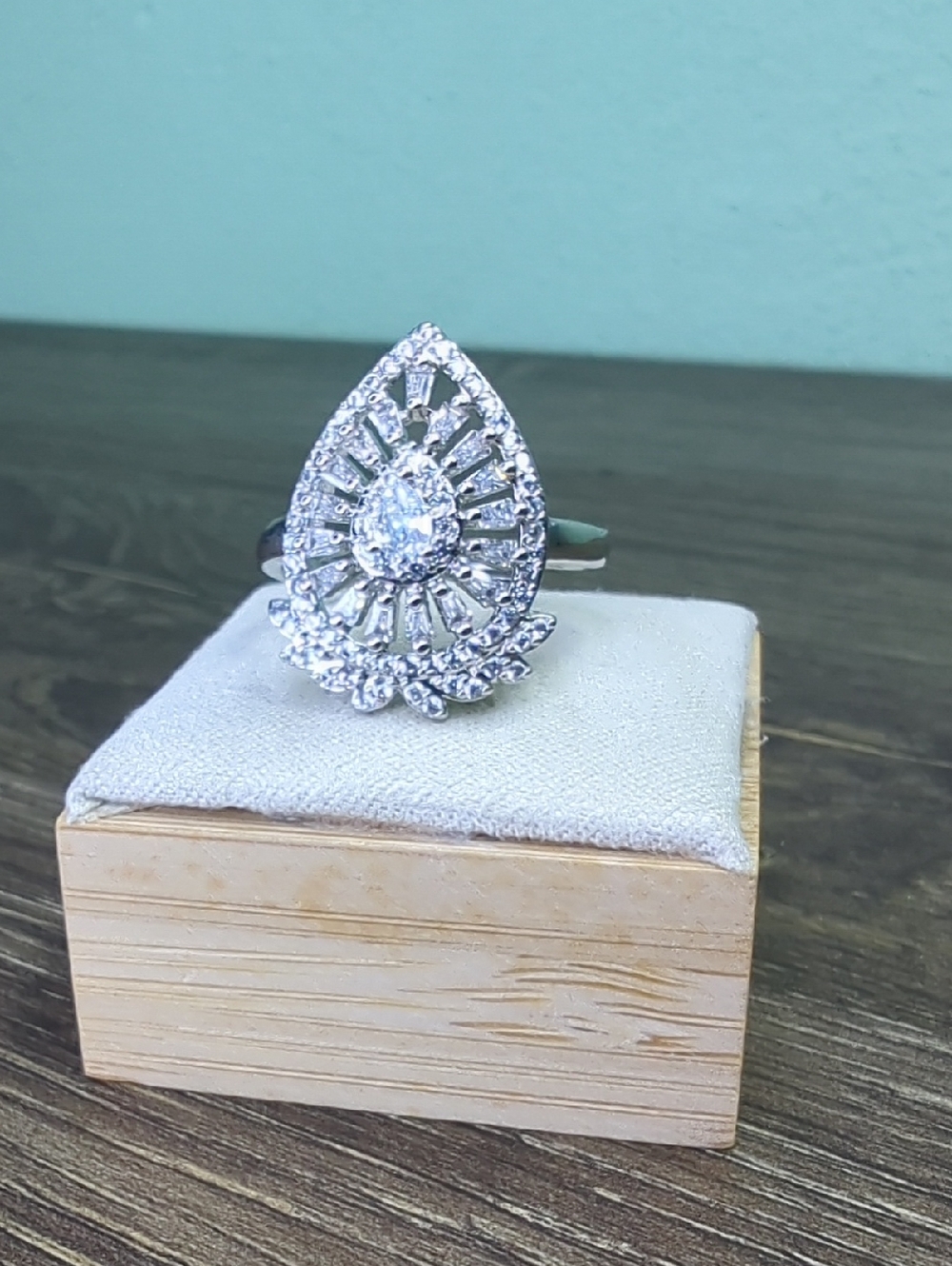 Teardrop Shaped Rhinestone Ring Size 7.5 Adjustable